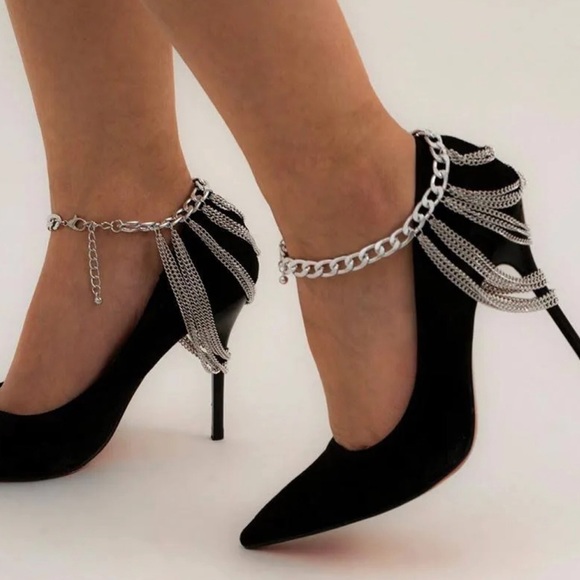 ✨3/$38 New 1 Piece Silver Layered Chain Anklet | High Heel Wedge Shoe Accessory - Picture 13 of 16